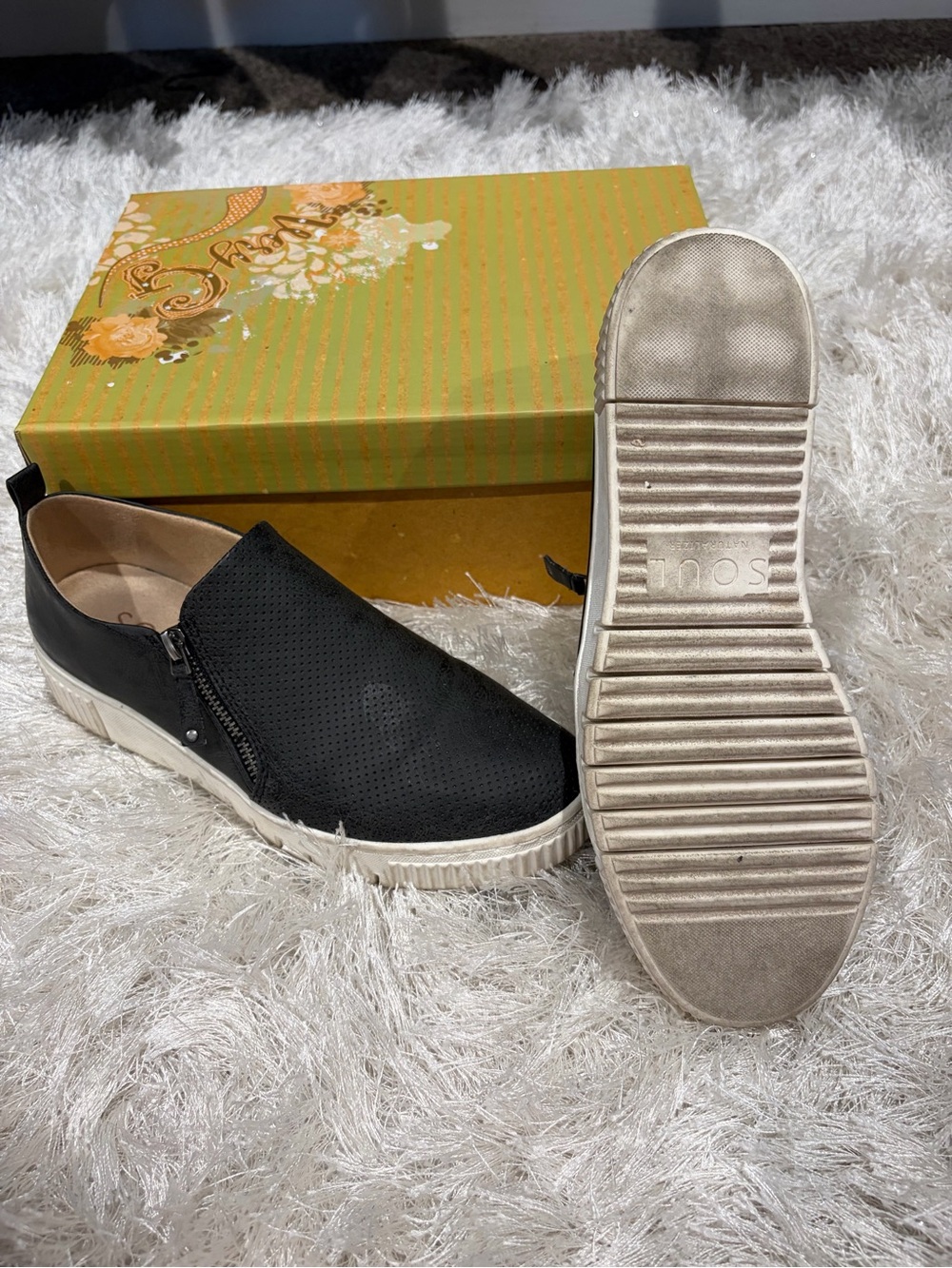 SOUL Naturalizer Black Perforated Slip-On Sneakers with White Platform
